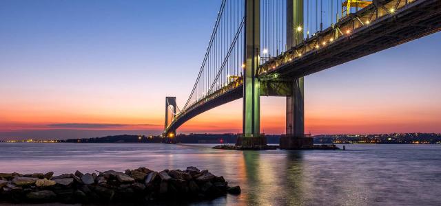 Verrazano-Narrows bridge in Brooklyn and Staten Island at Dusk